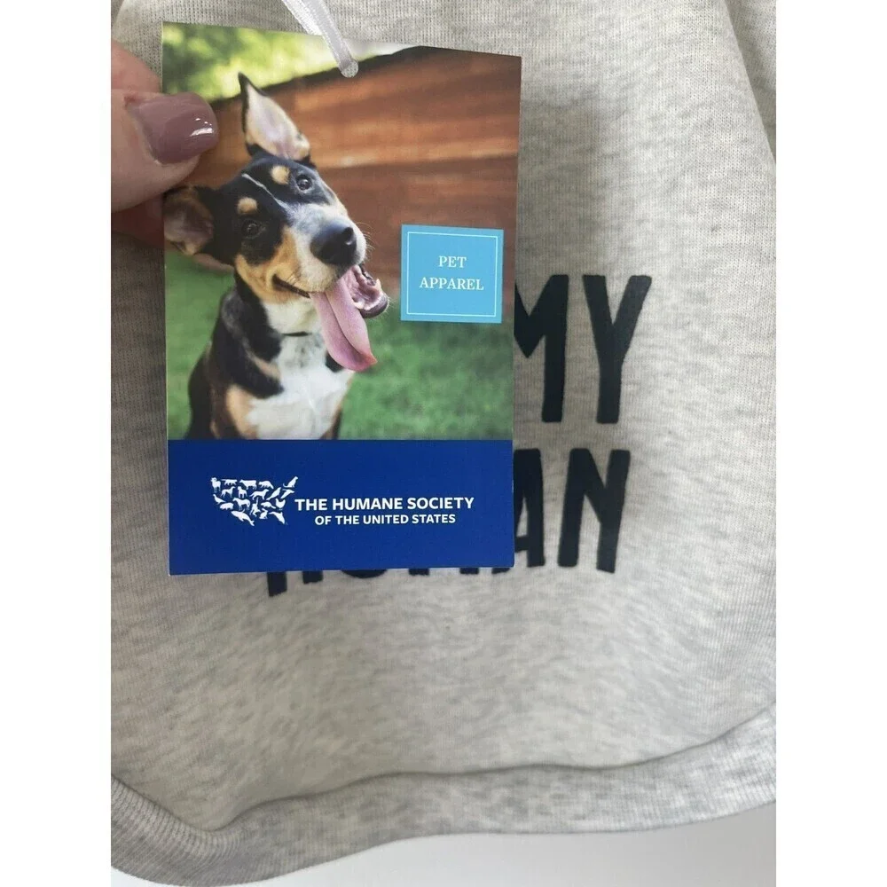 New! The Humane Society Pet Dog Apparel Hoodie Sweatshirt S-I Love my Human gray